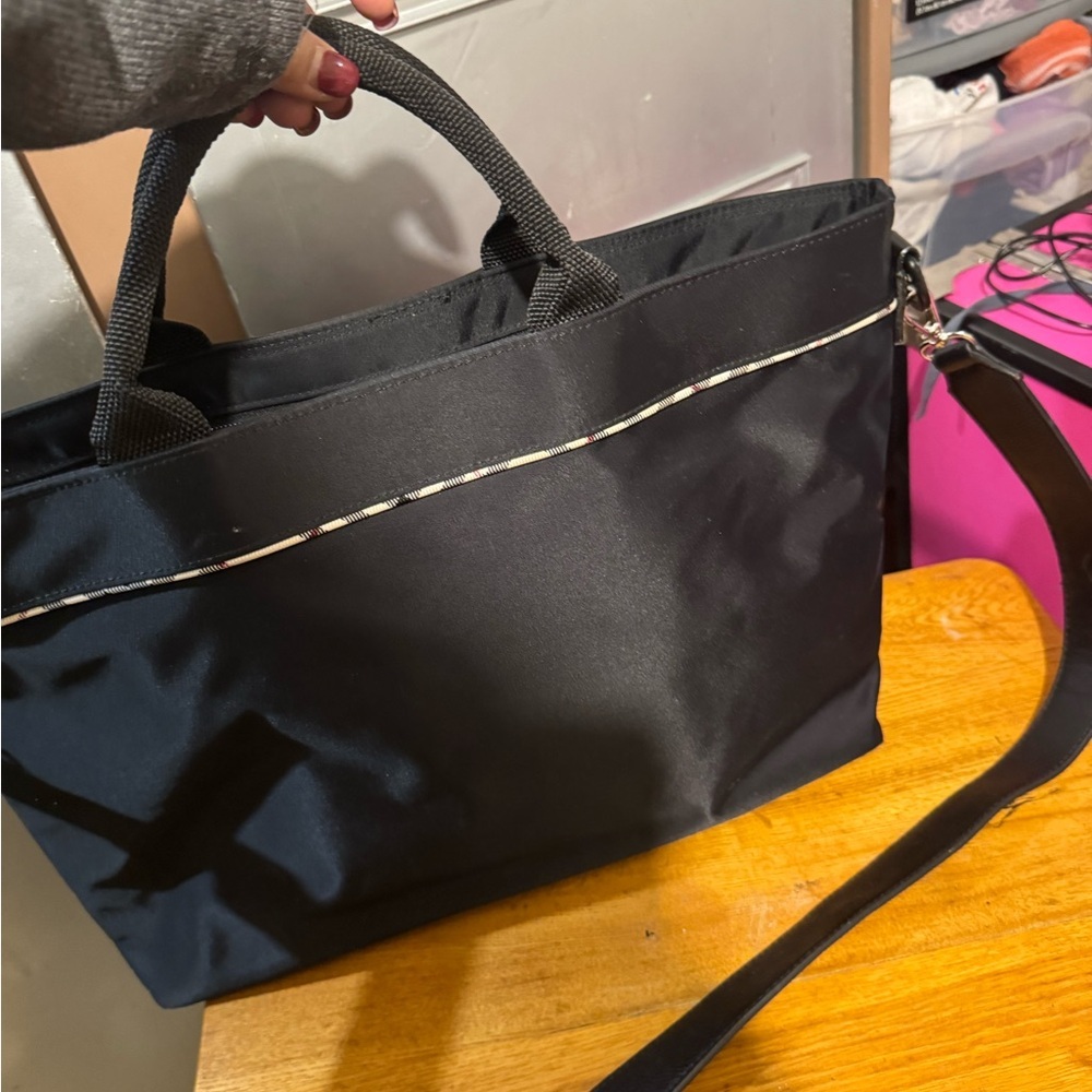 Burberry Black Tote Bag with Plaid Accent - Picture 2 of 11